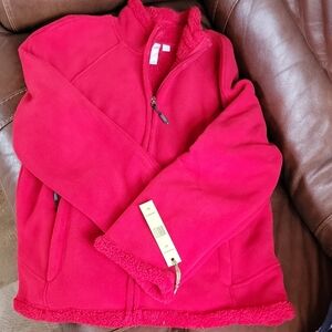 Vibrant Red Fleece Jacket Womens XL